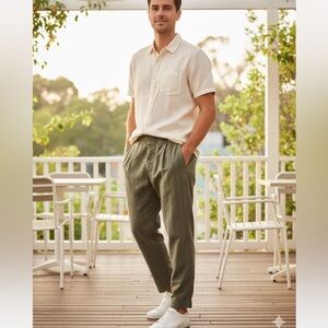 Abercrombie & Fitch Olive Cotton/Linen Blend Drawstring Loose Pants